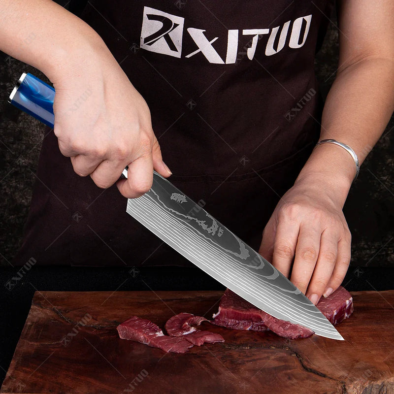 Conj 4 Facas Chef Punho Em Resina Acabamento Premium Inoxidável
