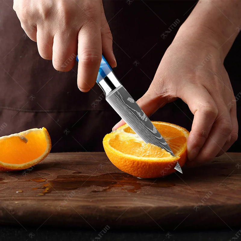 Conj 4 Facas Chef Punho Em Resina Acabamento Premium Inoxidável