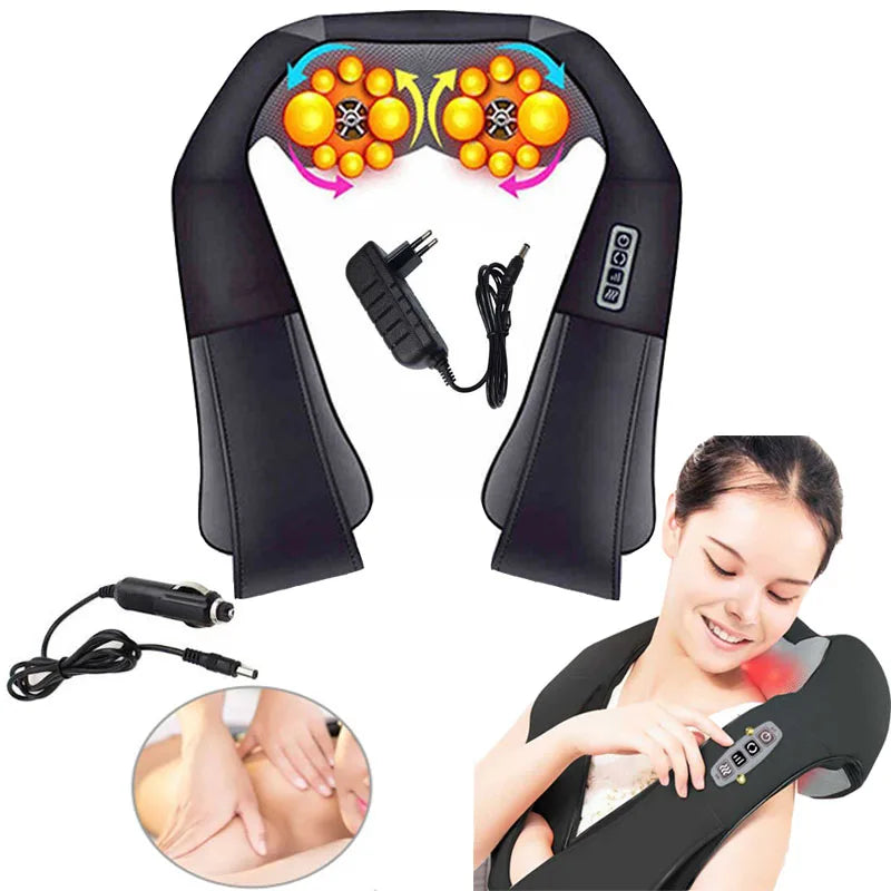 Massageador Shiatsu 3D De Pescoço Costas e Ombros Com Infravermelho Aquecido (Pode Usar Em Casa Ou No Carro)