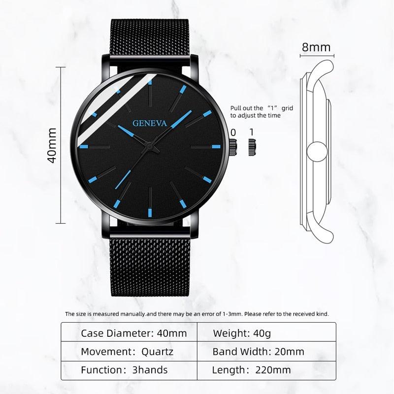 Relógio De Quartzo Geneva Elegante Minimalista Black