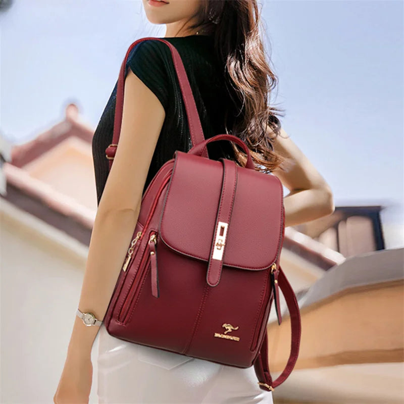 Mochila de Couro Casual Vintage